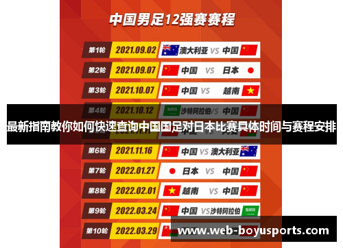 最新指南教你如何快速查询中国国足对日本比赛具体时间与赛程安排